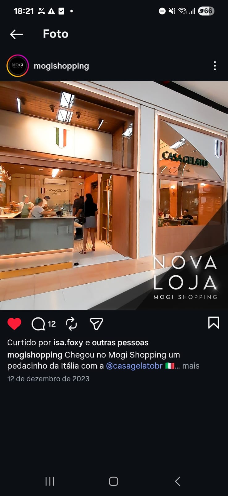 Fachada da operação Casa Gelato no Mogi Shopping